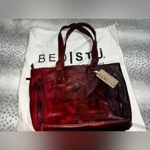 BED STU Celindra LTC Cranberry Tie Dye Hand Crafted Leather Tote Bag NWT $370